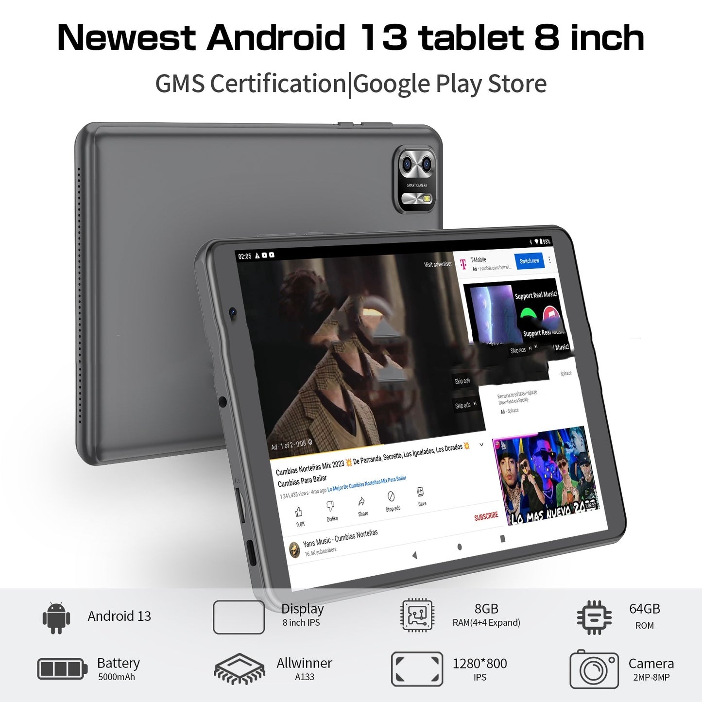 J&S Hightech 8 Zoll Acht-Kern-Tablet-PC Android 13 System 64g große Kapazität