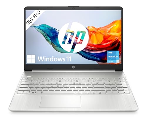 HP Laptop | 15,6" FHD Display | Intel Celeron N4500 | 4 GB DDR4 RAM | 128 GB SSD | Intel UHD Graphics | Windows 11 Home im S-Modus | QWERTZ Tastatur | Silber | inkl. Microsoft Office 365 Single