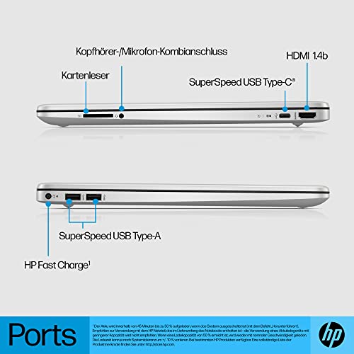 HP Laptop | 15,6" FHD Display | Intel Celeron N4500 | 4 GB DDR4 RAM | 128 GB SSD | Intel UHD Graphics | Windows 11 Home im S-Modus | QWERTZ Tastatur | Silber | inkl. Microsoft Office 365 Single