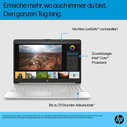 HP Laptop | 15,6" FHD Display | Intel Celeron N4500 | 4 GB DDR4 RAM | 128 GB SSD | Intel UHD Graphics | Windows 11 Home im S-Modus | QWERTZ Tastatur | Silber | inkl. Microsoft Office 365 Single