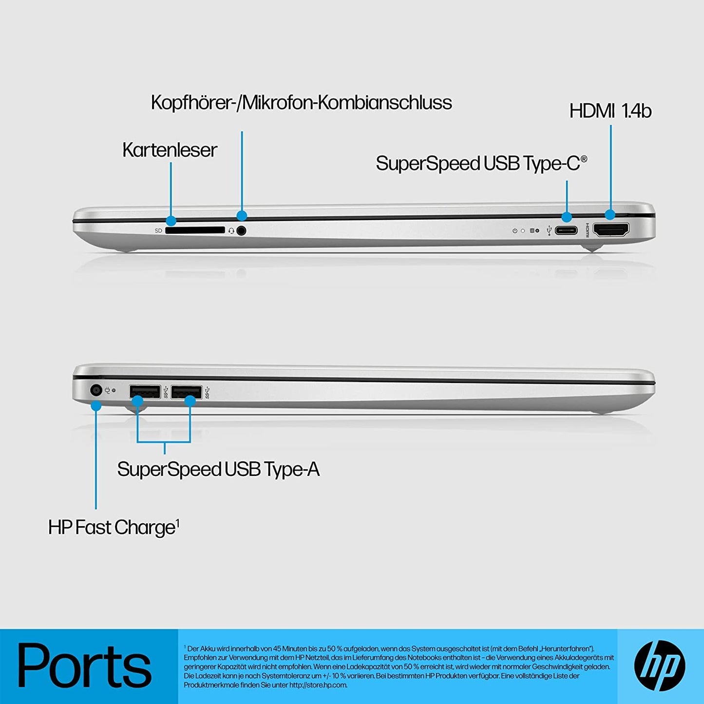 HP Laptop | 15,6" FHD Display | Intel Celeron N4500 | 4 GB DDR4 RAM | 128 GB SSD | Intel UHD Graphics | Windows 11 Home im S-Modus | QWERTZ Tastatur | Silber | inkl. Microsoft Office 365 Single