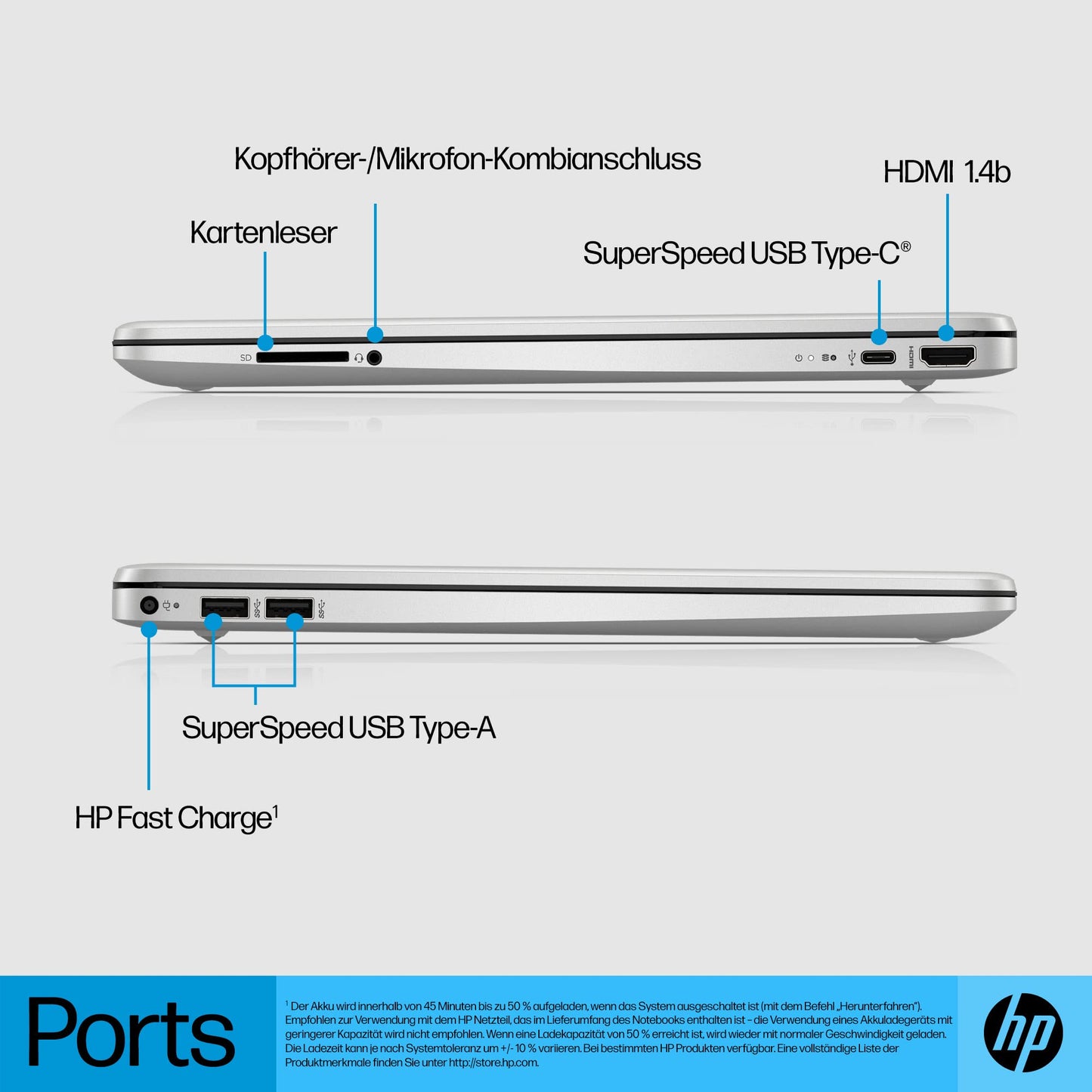 HP Laptop | 15,6" FHD Display | Intel Celeron N4500 | 4 GB DDR4 RAM | 128 GB SSD | Intel UHD Graphics | Windows 11 Home im S-Modus | QWERTZ Tastatur | Silber | inkl. Microsoft Office 365 Single