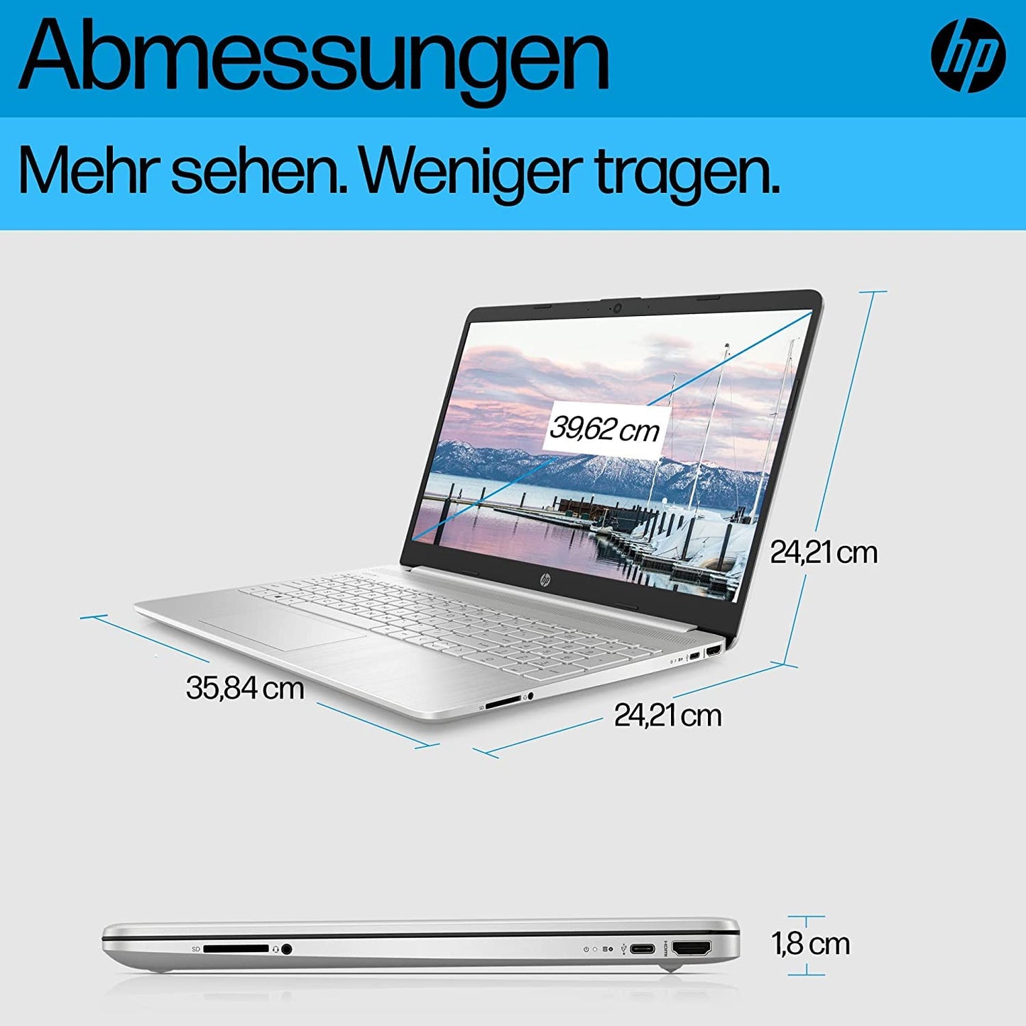 HP Laptop | 15,6" FHD Display | Intel Celeron N4500 | 4 GB DDR4 RAM | 128 GB SSD | Intel UHD Graphics | Windows 11 Home im S-Modus | QWERTZ Tastatur | Silber | inkl. Microsoft Office 365 Single