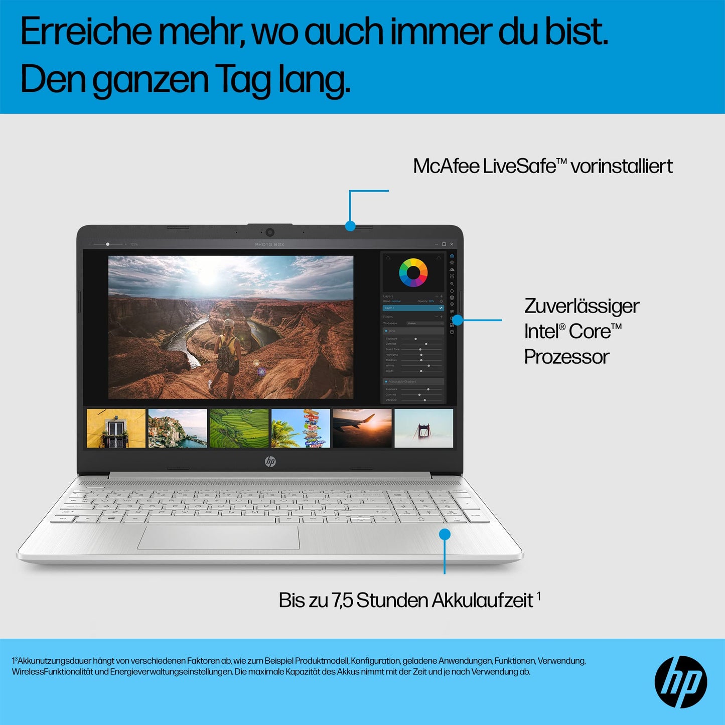 HP Laptop | 15,6" FHD Display | Intel Celeron N4500 | 4 GB DDR4 RAM | 128 GB SSD | Intel UHD Graphics | Windows 11 Home im S-Modus | QWERTZ Tastatur | Silber | inkl. Microsoft Office 365 Single