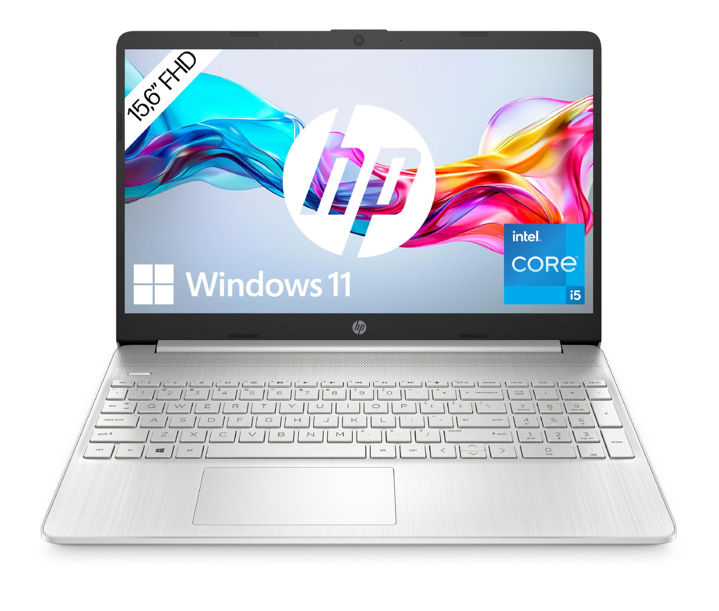 HP Laptop | 15,6" FHD Display | Intel Celeron N4500 | 4 GB DDR4 RAM | 128 GB SSD | Intel UHD Graphics | Windows 11 Home im S-Modus | QWERTZ Tastatur | Silber | inkl. Microsoft Office 365 Single